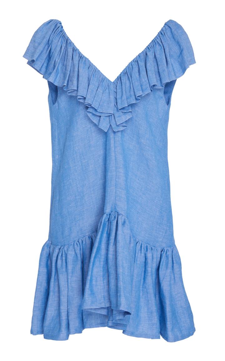 Christine Alcalay Ruffle Accented Linen Blend Mini Dress