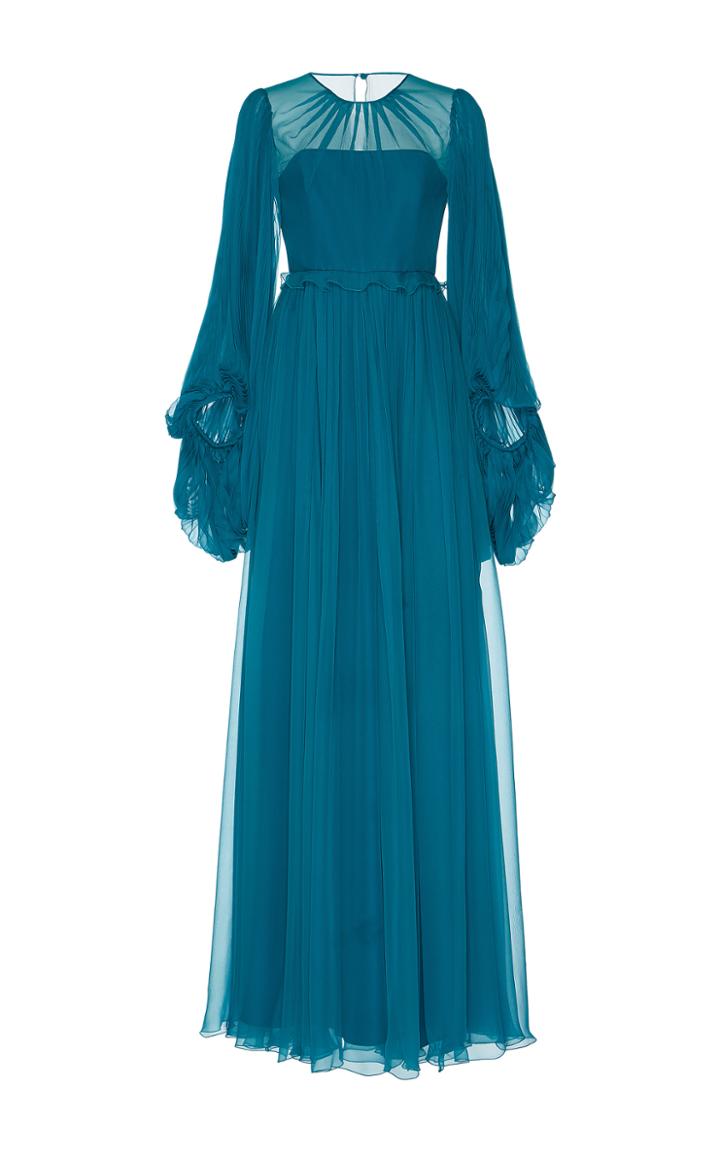 Andrew Gn Pleated Long Sleeve Gown