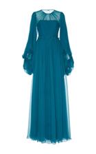 Andrew Gn Pleated Long Sleeve Gown