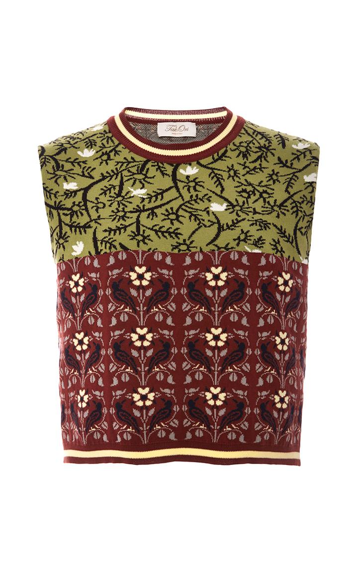 Tak.ori Brown Sleeveless Print-blocking Top