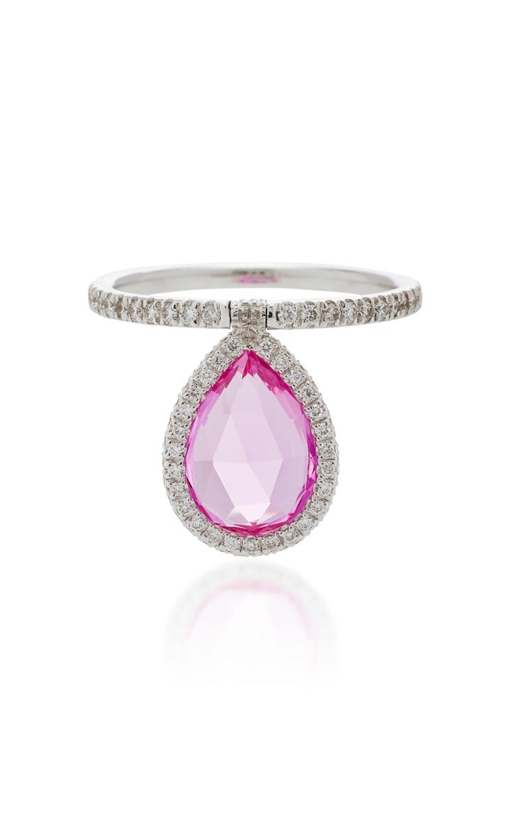 Nina Runsdorf Small 18k White Gold Diamond And Pink Topaz Flip Ring