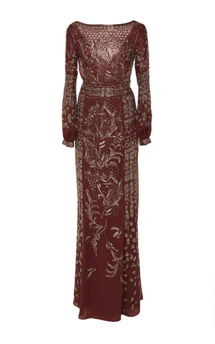 J. Mendel Embroidered Chiffon Draped Gown