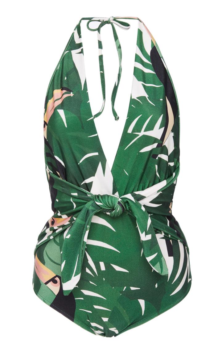 Adriana Degreas Specialorder-geometric Foliage Halter Neck Swimsuit-ac