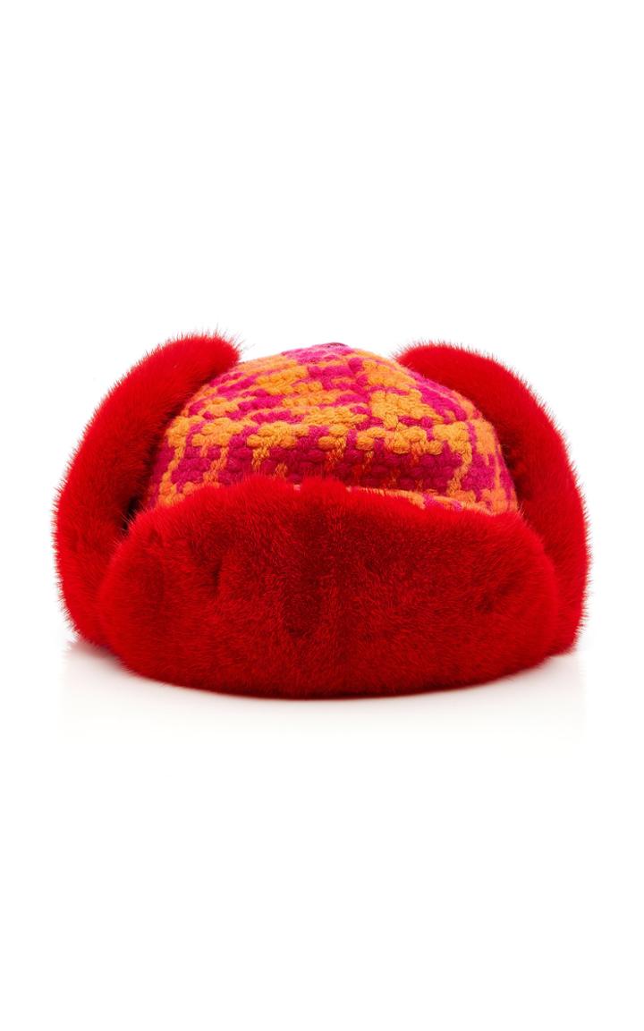Albertus Swanepoel M'o Exclusive Marley Checked Wool And Fox Fur Hat