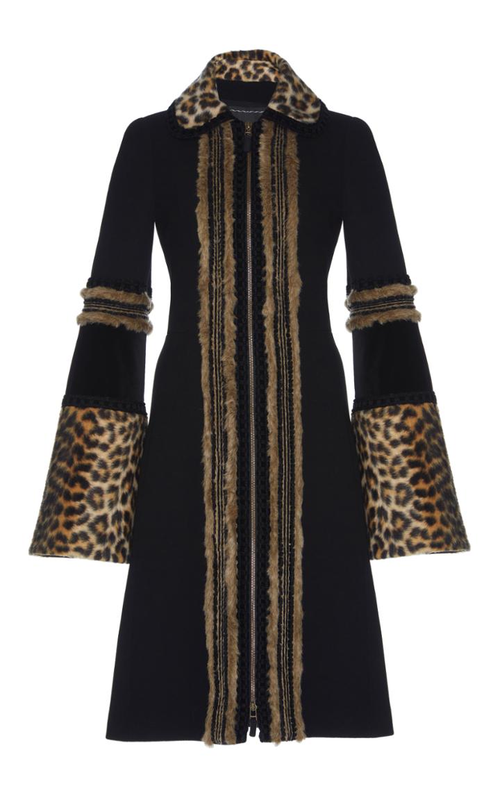 Andrew Gn Wool Coat With Leopard Trim