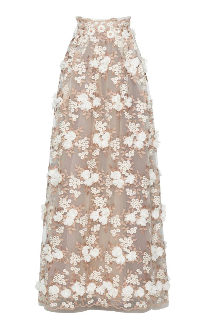 Luisa Beccaria Tulle Embroidered Flowers Long Skirt