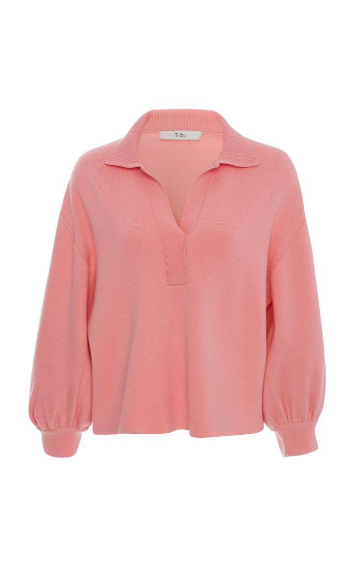 Tibi Bell Sleeve Polo Neck Pullover Sweater