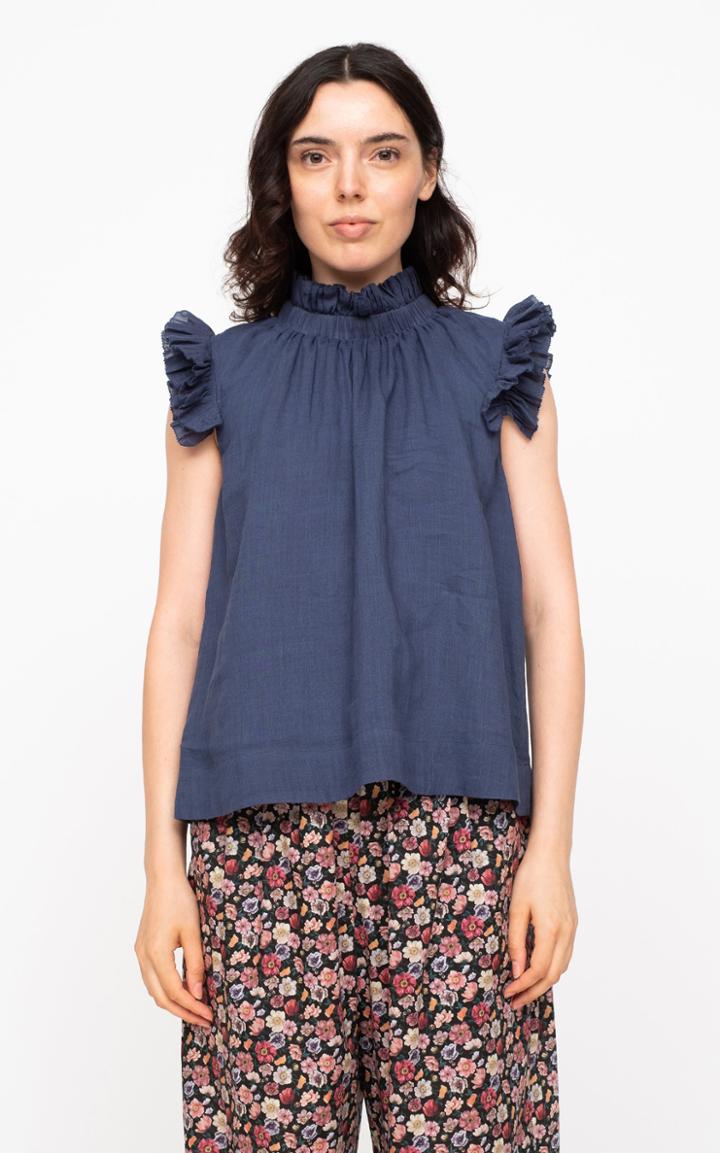 Moda Operandi Sea Hattie Pleat-trimmed Cotton Ramie Top
