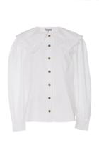 Ganni Ruffle-trim Cotton Poplin Shirt