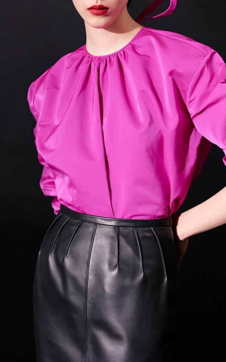 Rochas Pleated Leather Pencil Skirt