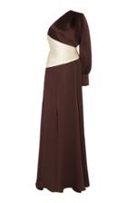 Rebecca De Ravenel One-shoulder Color-blocked Silk Gown