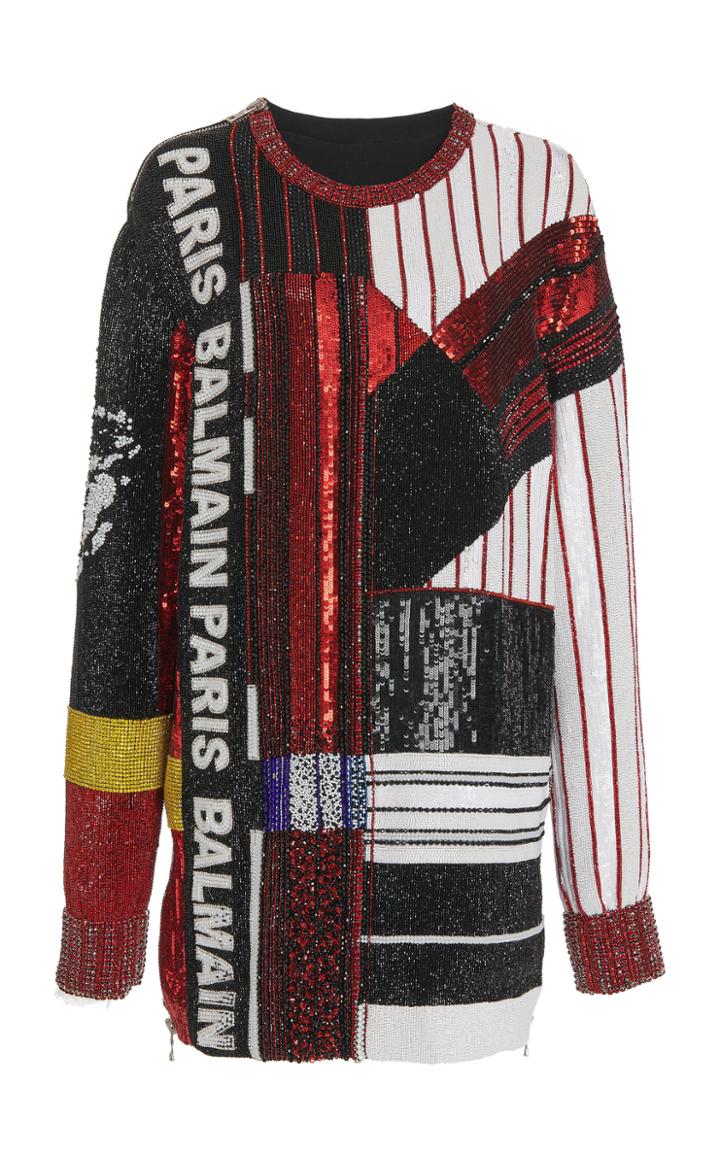 Balmain Long Sleeve Embroidered Dress