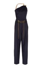 Oscar De La Renta Chain-embellished Wool One Shoulder Jumpsuit