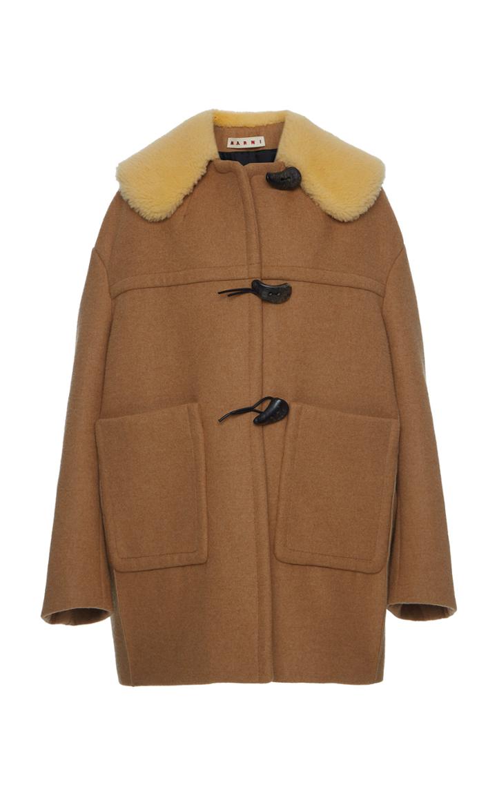 Marni Oversized Virgin Wool Coat With Shearling Collar