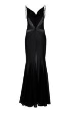 Alessandra Rich Silk Georgette Lace Embellished Maxi Slit Dress