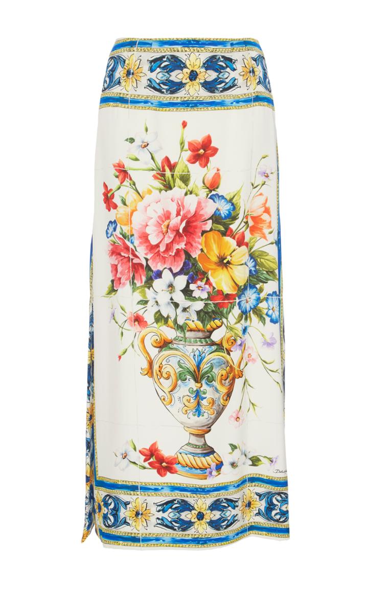 Dolce & Gabbana Printed Stretch Silk-charmeuse Midi Skirt
