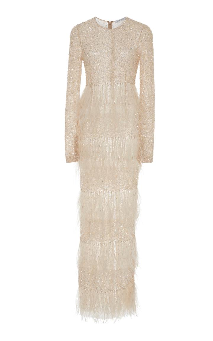 Rachel Gilbert Nisha Embroidered Feathers Gown