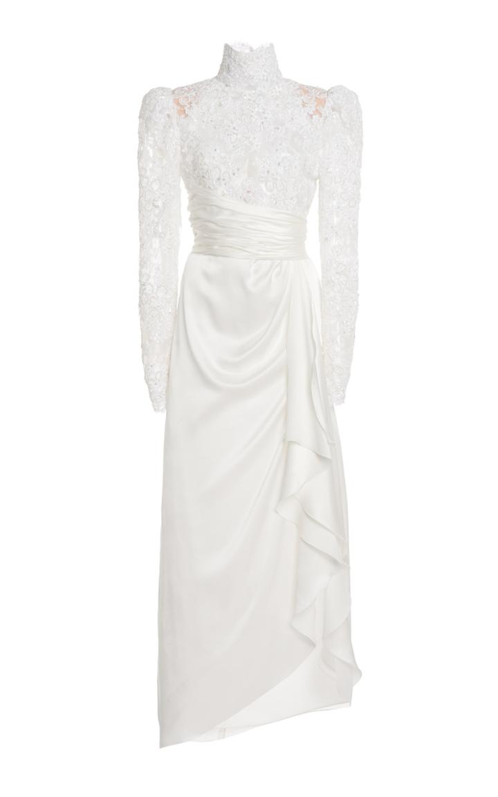 Moda Operandi Alessandra Rich Silk Satin High Neck Gown With Embroidery