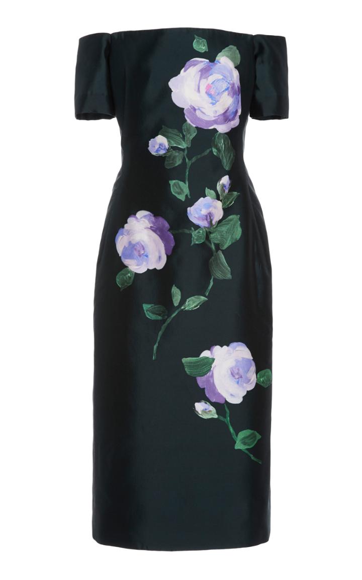 Lela Rose Off The Shoulder Fitted Knee Length Dress