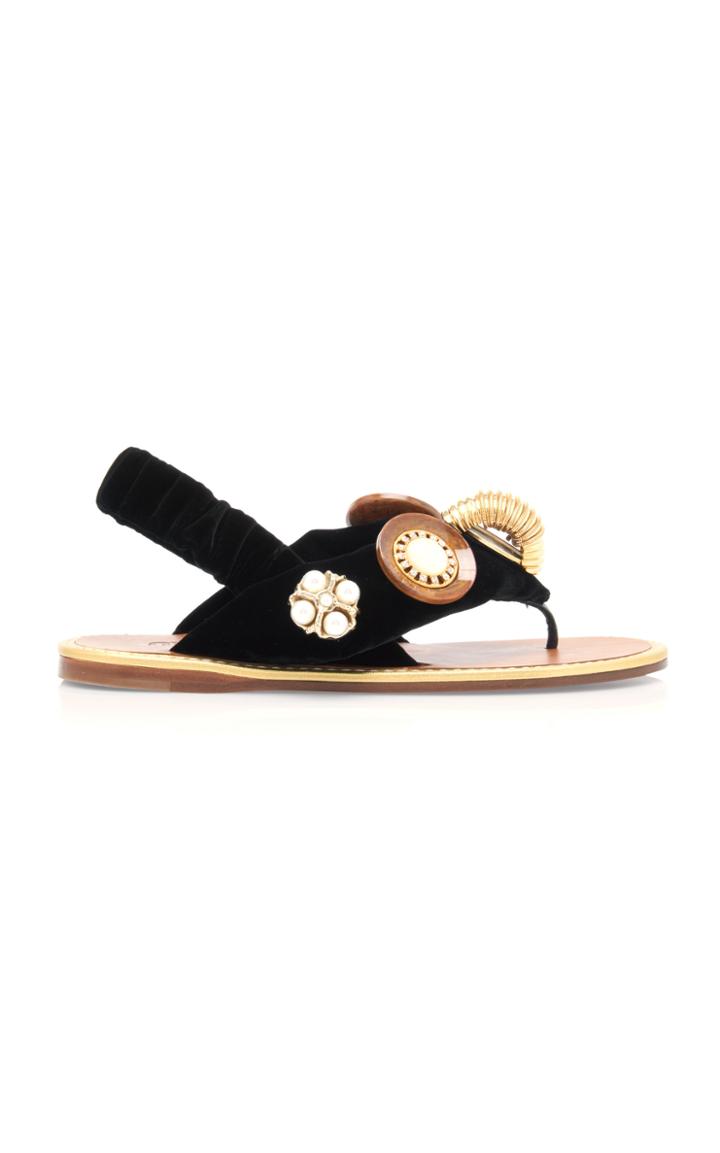 Moda Operandi Miu Miu Embellished Velvet Sandals Size: 36