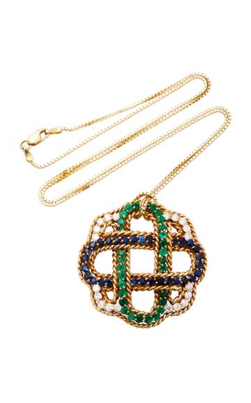 The Last Line Diamond Emerald And Sapphire Knot Pendant
