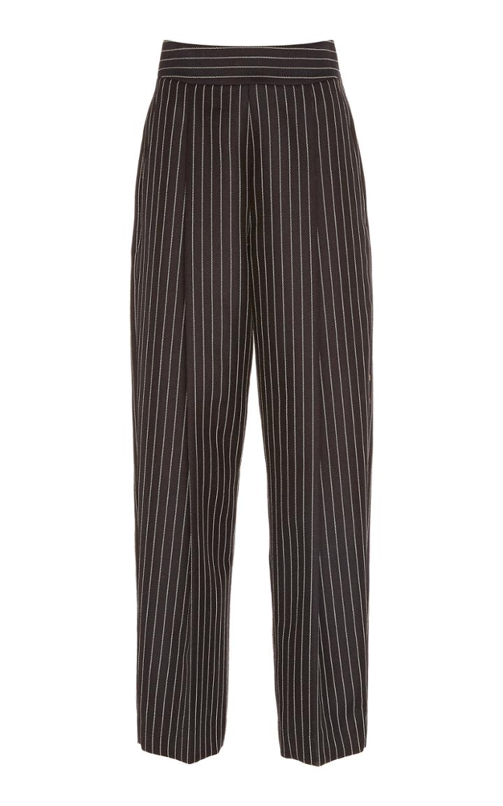 Oscar De La Renta Cropped Striped Wool-blend Tapered Pants