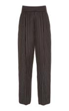 Oscar De La Renta Cropped Striped Wool-blend Tapered Pants