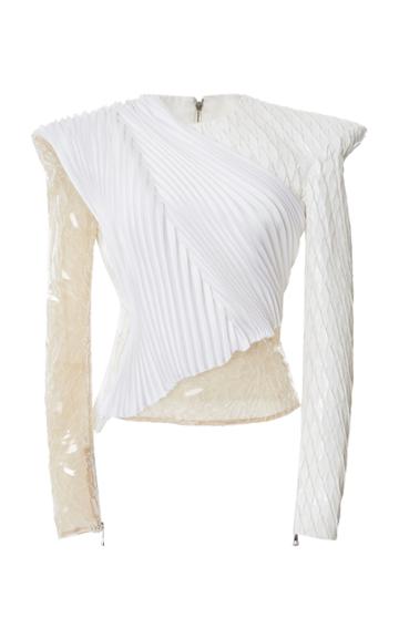 Balmain Embroidered Pleated Silk Top