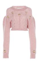 Alessandra Rich Floral Appliqu Cropped Wool Sweater