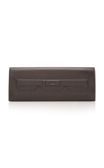 Herms Vintage Herms Black Evercalf Leather Shadow Clutch