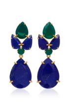 Bounkit 14k Gold Plated Brass Lapis And Green Onyx Earrings