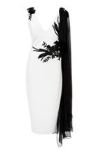 Pamella Roland Black Floral Embroidered Cocktail Dress
