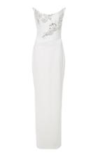 Pamella Roland Stretch Crepe Gown With Hand Cut Flower Embroidered Bodice