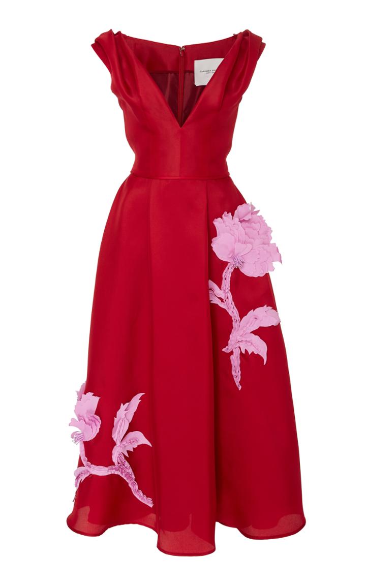 Carolina Herrera V-neck Embroidered Cocktail Dress
