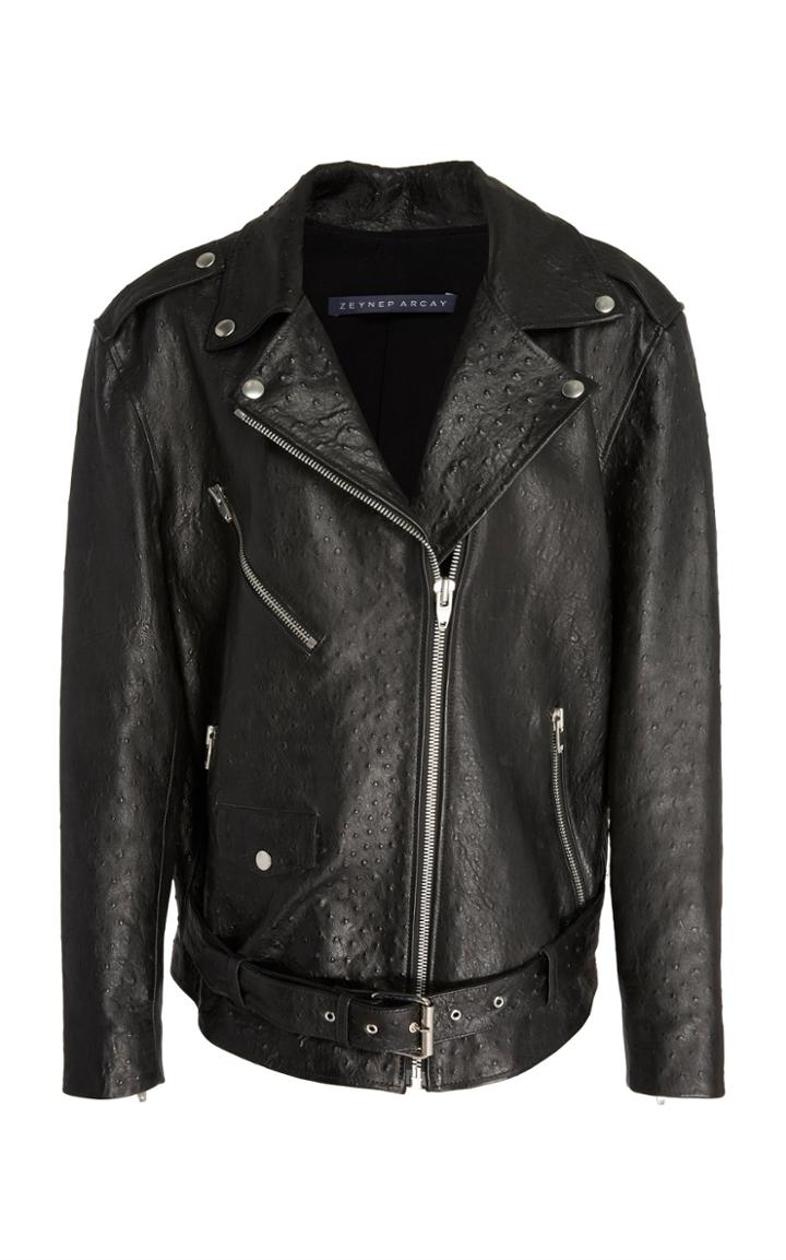 Zeynep Aray Oversized Leather Biker Jacket