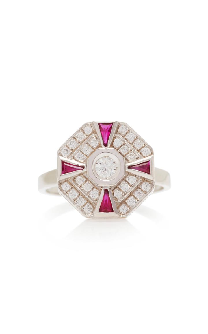 Melis Goral 18k White Gold, Diamond And Ruby Ring