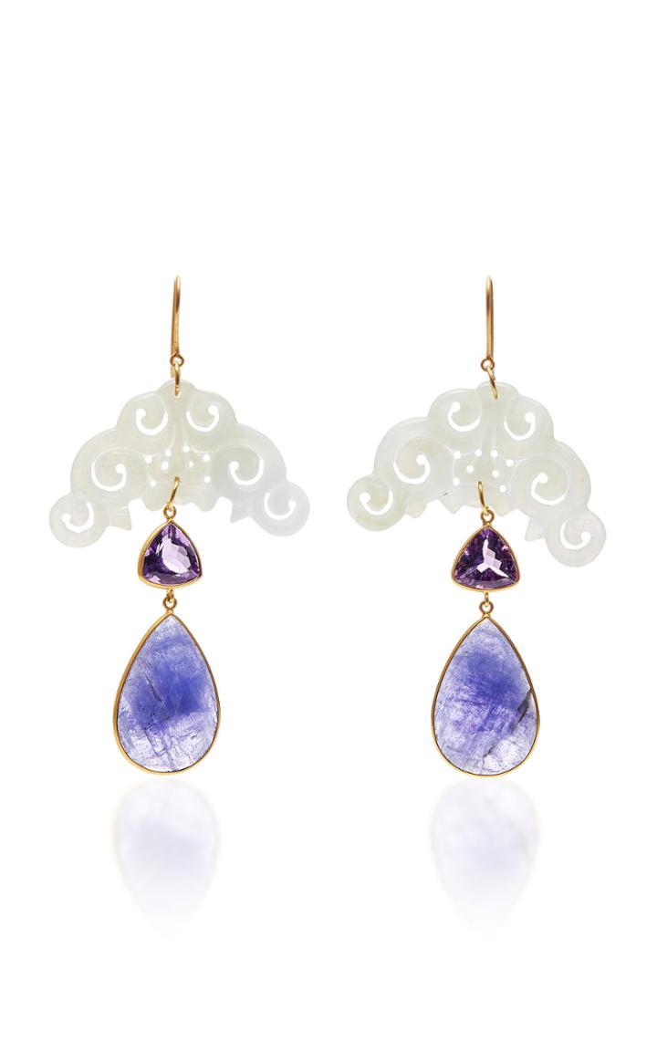 Bahina One-of-a-kind Jade And Tanzanite Drop Earrings