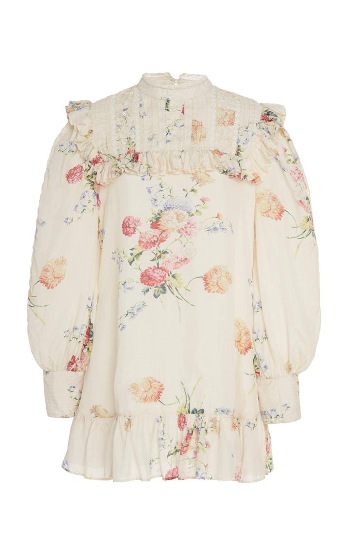 Loveshackfancy Saffron Ruffle-trimmed Floral-print Silk Dress
