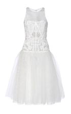 Pamella Roland Floral Lace-trim Tulle Dress