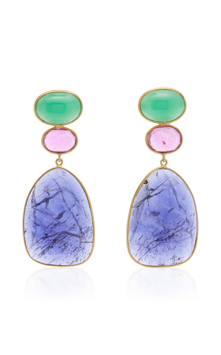 Bahina One Of A Kind Chrysophrase Ruby Iolith Earrings