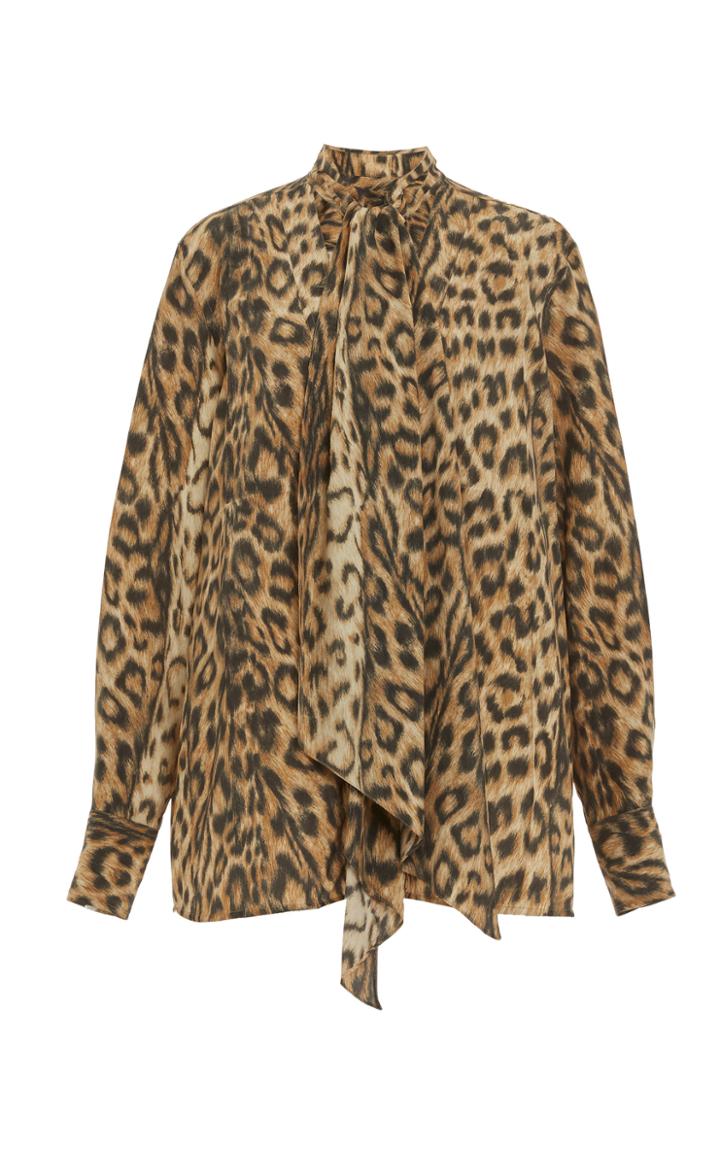 Moda Operandi Victoria Beckham Fluid Leopard Print Scarf-detail Blouse