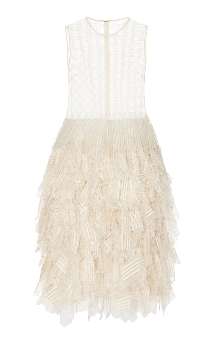 Moda Operandi Rahul Mishra Building Embroidered Fringed Silk Shift Dress Size: 38