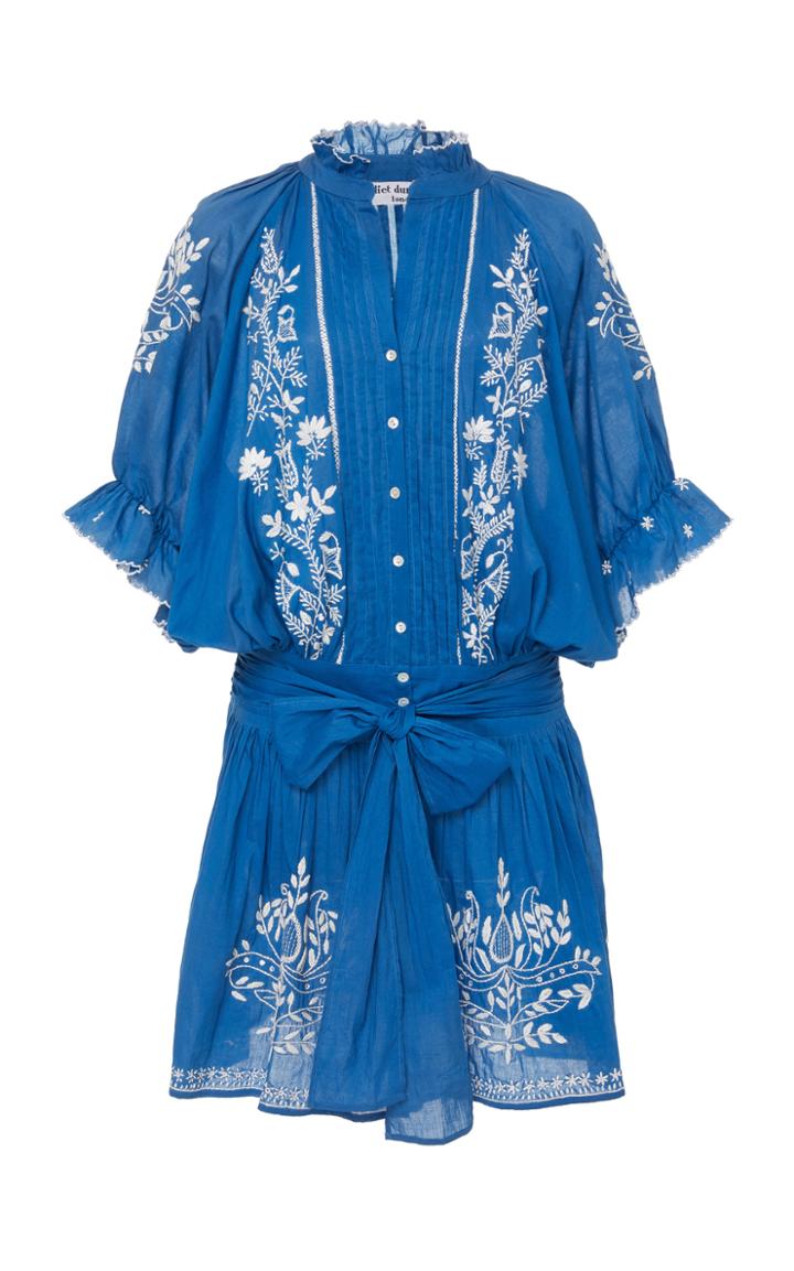 Juliet Dunn Embroidered Cotton Blouson Dress