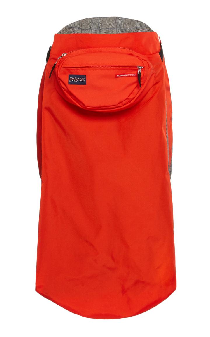 Pushbutton Knee Length Fanny Pack Taffeta Skirt