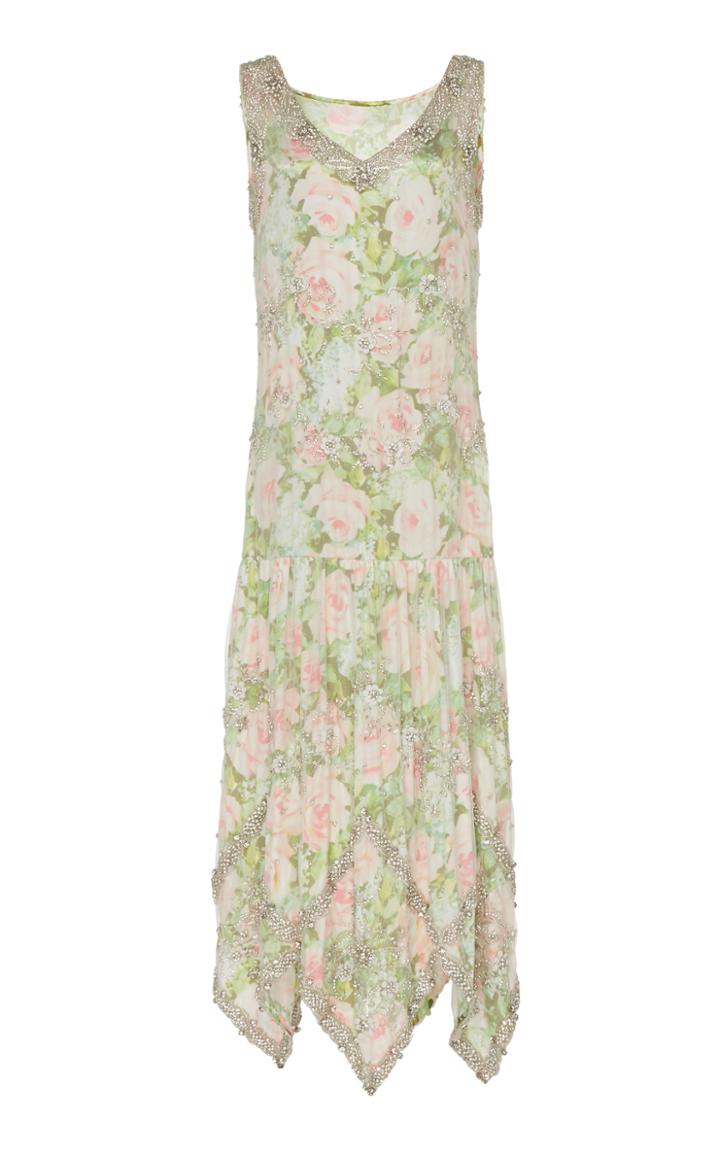 Richard Quinn Asymmetrical Floral Chiffon 1920s Dress