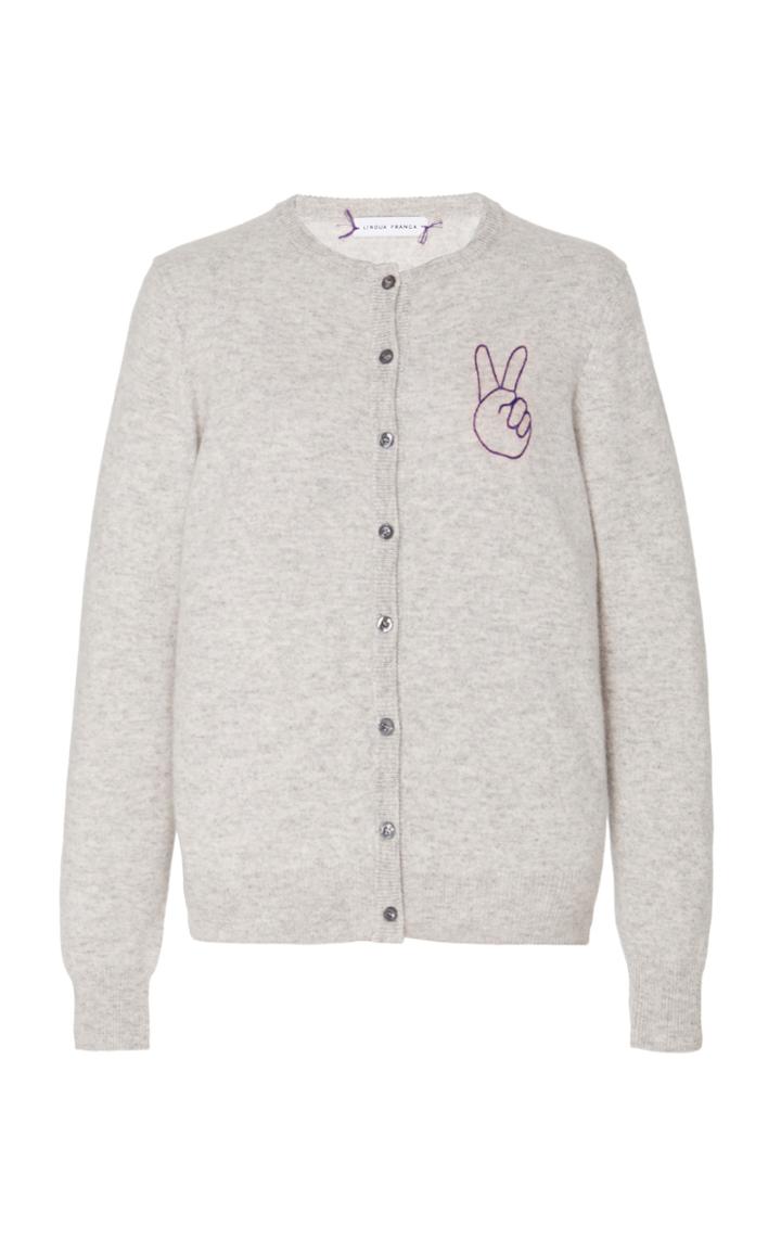 Moda Operandi Lingua Franca Peace Cashmere Cardigan With Navy Thread Size: Xs