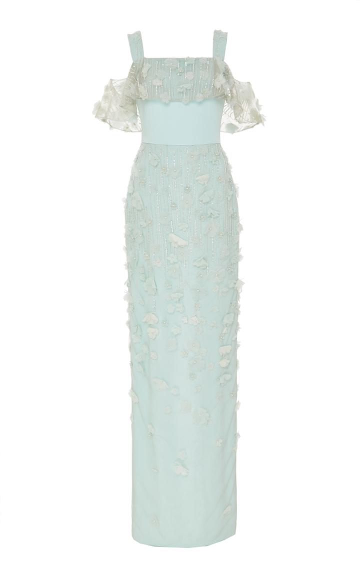 Christian Siriano Embroidered Off The Shoulder Column Gown