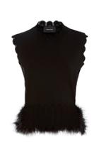 Simone Rocha Feather-trimmed Scalloped Stretch-knit Top