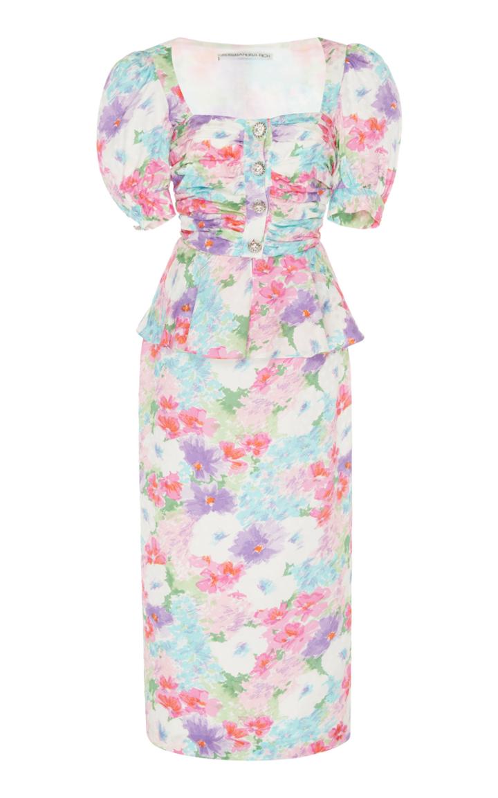 Moda Operandi Alessandra Rich Floral Peplum Silk Dress Size: 36