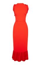 Brandon Maxwell Pleated Detail Wool Crepe Sheath Dress